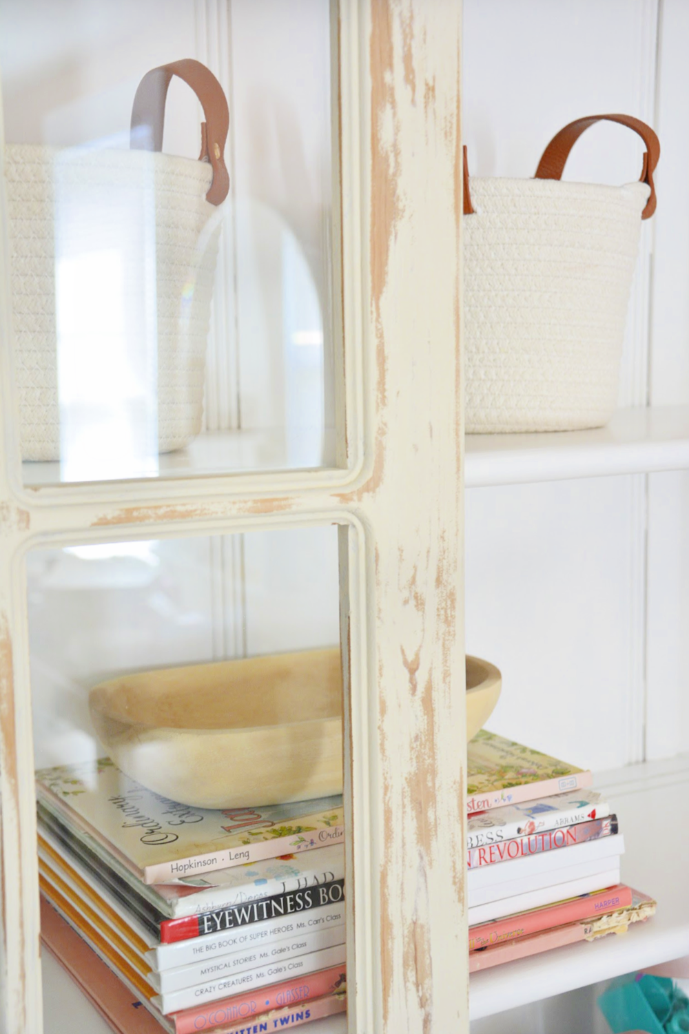 Distressed Beachy Bookcase Redo, Distressed Ivory Bookcase